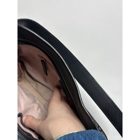 Dooney & Bourke Black Signature Jacquard & Leather Shoulder Bag Pink Lining Y2K - Picture 6 of 8